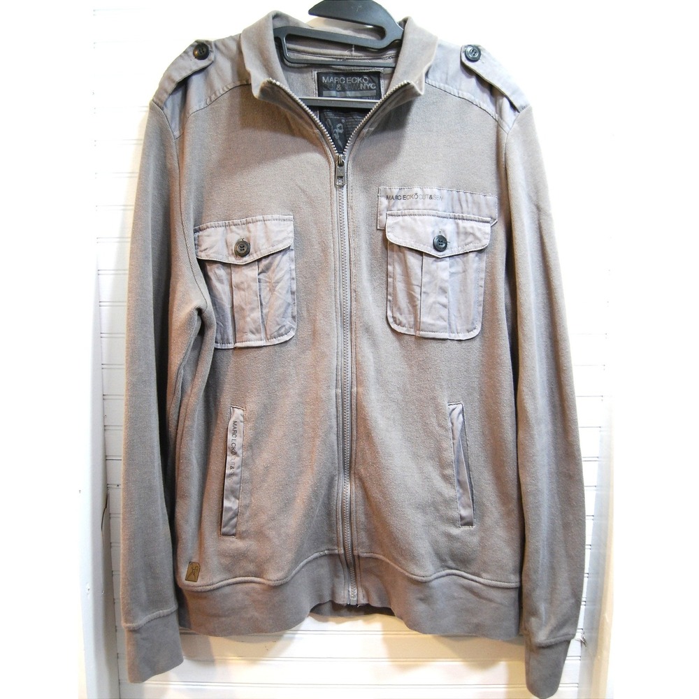 Marc Ecko Cut & Sew Jacket Men's Large Military Bomber Full Zip-up Y2K Sweater